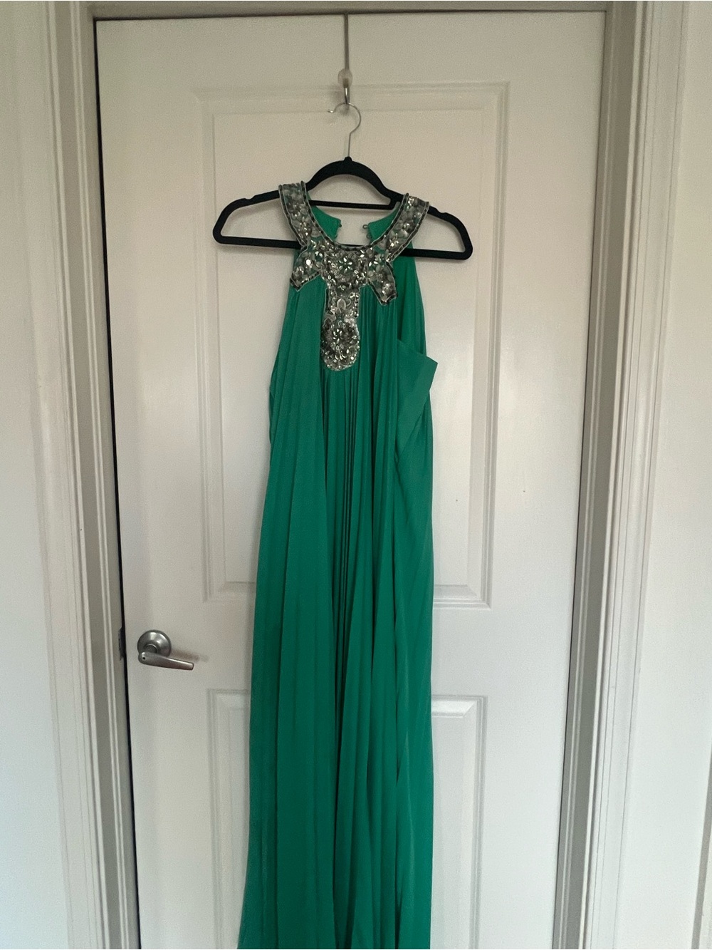 BCBG Nailah Emerald Green Beaded Halter Evening Dress - XS